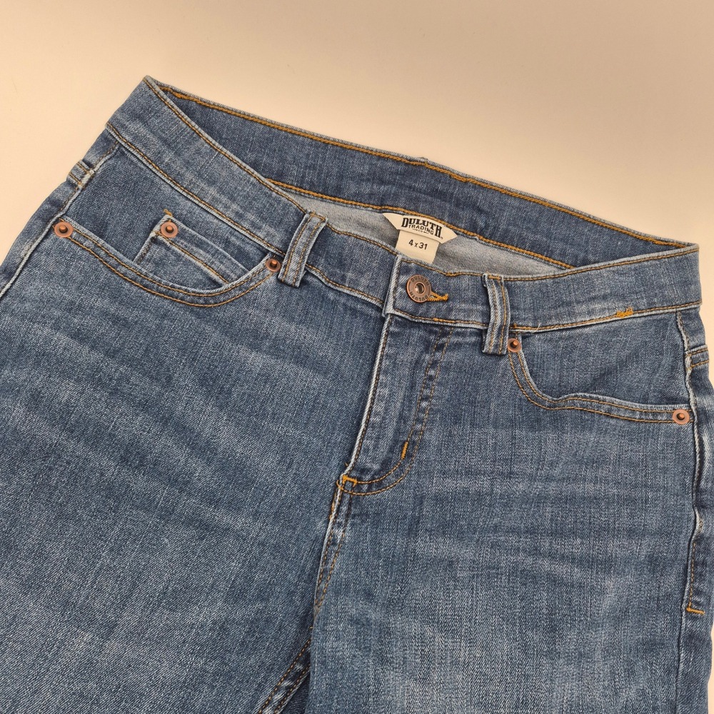 Duluth Trading Co Womens Straight Leg Jeans Blue Medium Wash Denim 4x31